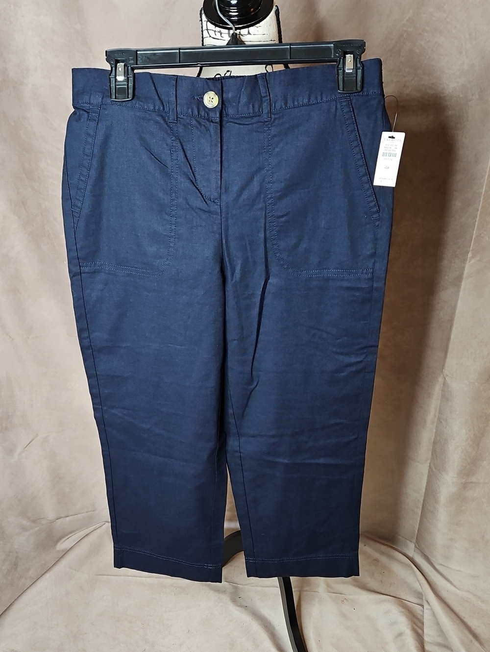 Talbot's Outlet Petites Cotton/Linen Blend Navy Crop Pants New with Tags Size 4P